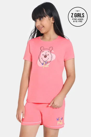 Buy Rosaline Girls Winnie The Pooh Knit Cotton Shorts Set - Shell Pink